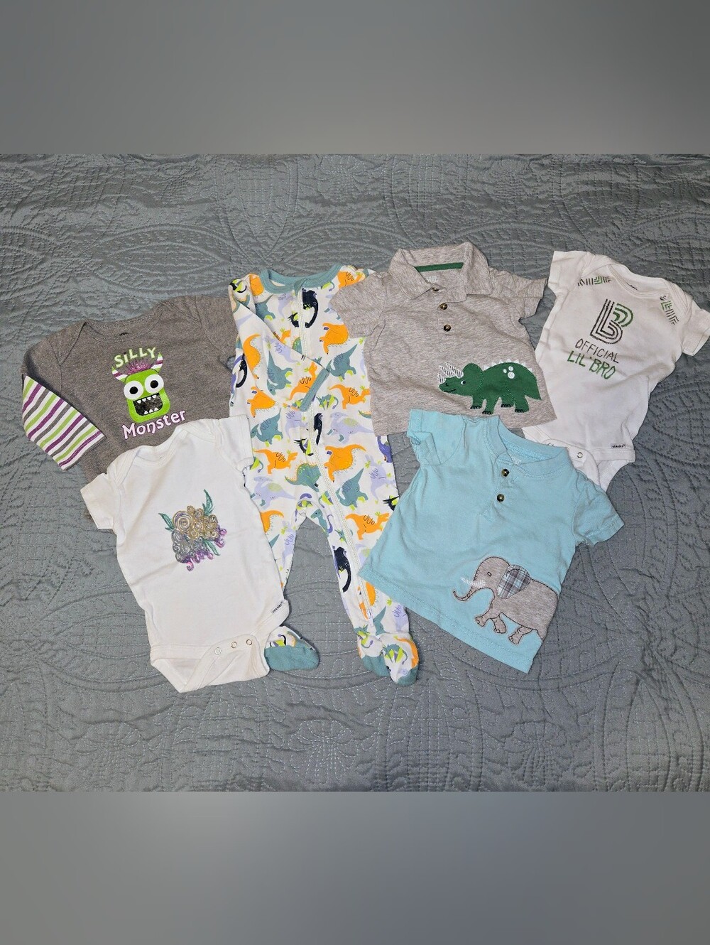 Baby Boy 6-9M Mixed Clothing Bundle - Dinosaurs & Elephant Designs 6pcs